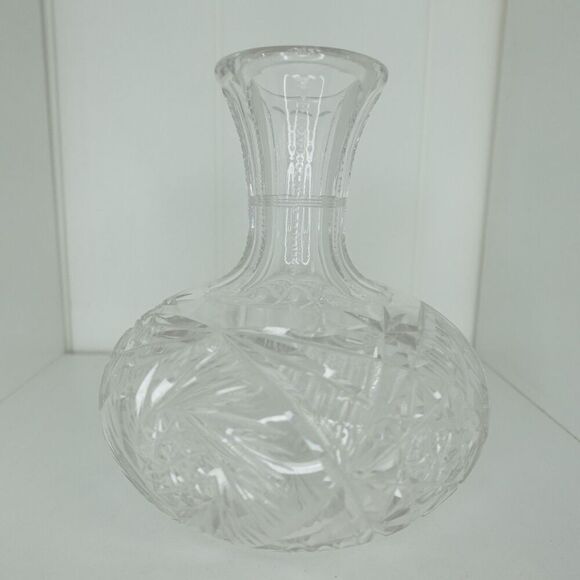 American Brilliant Cut Glass Pinwheel Hobstar Carafe Vase Crystal - Picture 2 of 7